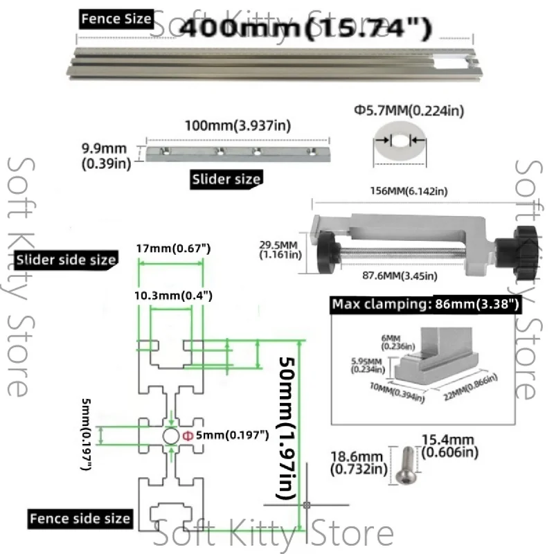 Trimming Machine Guide Rail, 400mm Adjustable Backing Auxiliary Guide Bracket,Aluminum Alloy Milling Groove Engraving Guide Rail