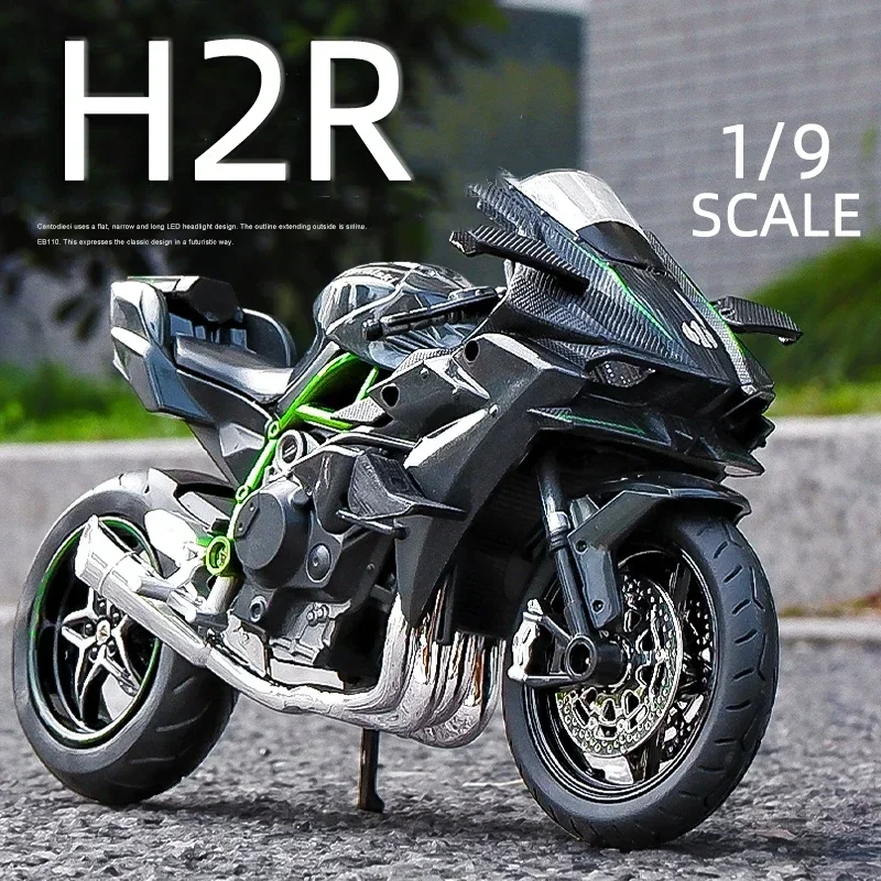 Modelo de motocicleta Kawasuki para crianças, 1:9, Ninja H2R, H2, luz e som, carro diecast grande, brinquedo do presente do menino, série do carro