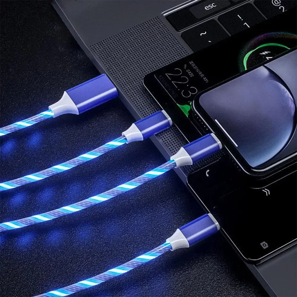 3-in-1 LED Glow snellaadkabel 3A snelladen Micro USB Type-C Multi-brand compatibel snel opladen Lichtgevend