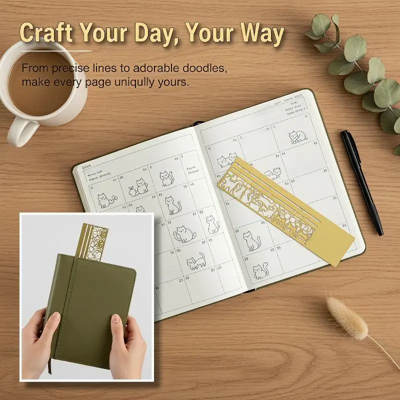 Multi-Function Cat Double Sided Ruler Bookmark 1Pc Measuring Marker for Daily Diary Planner Notes Journal Stationery