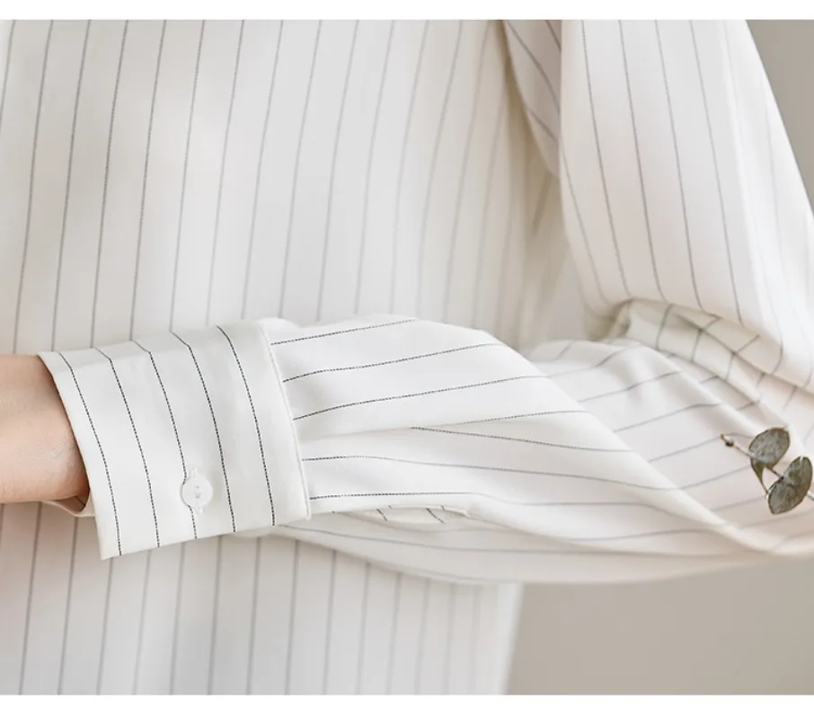 مكتب سيدة طويلة الأكمام رفض طوق المرأة قميص أبيض مخطط الشيفون قميص بلوزة المرأة بلايز Blusas Para Mujer Blusa G845 #6