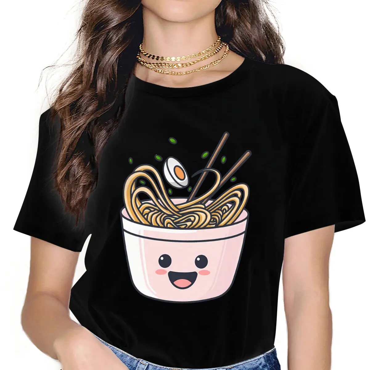 Women's Cute Egg T Shirt The Great Ramen Off Kanagawa Clothes Fun Short Sleeve Round Neck Tee Shirt Original T-Shirts