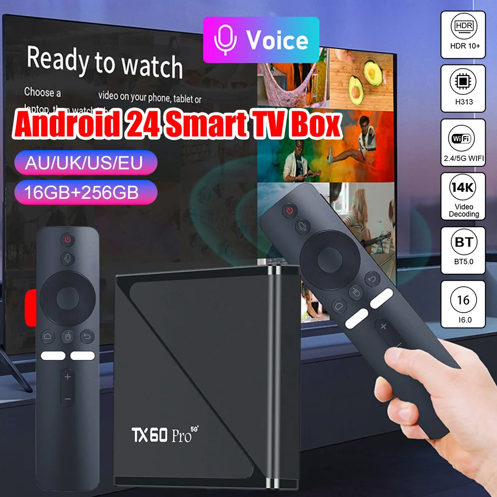 Android 24.0 Smart TV Box TX60 PRO 2.4G/5G Dual WiFi 6 Android Set-Top Box Allwinner H313 Quad Core Home Theater Media Player