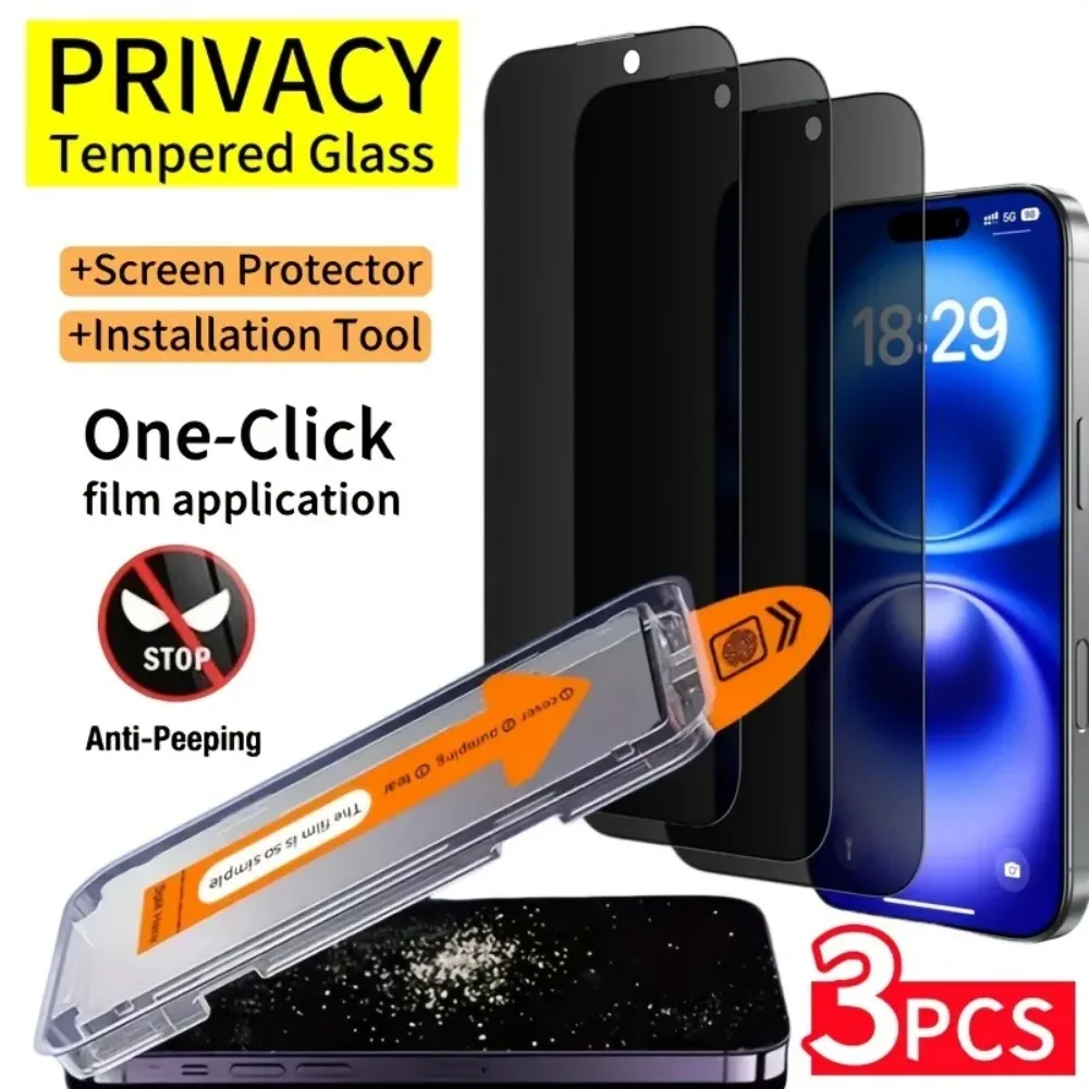 3 Stück Full Cover Privacy Gehärtetes Glas Displayschutzfolie für 16 17 15 14 Pro Max 13 12 11 Pro Mini 16E Air X XR XS Max Glas