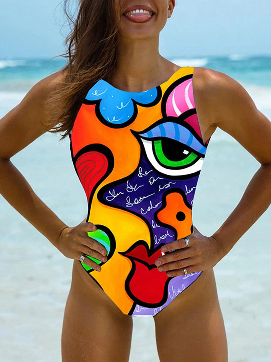 

Женский слитный купальник-монокини с высоким воротом и принтом, бразильский стиль, 2026