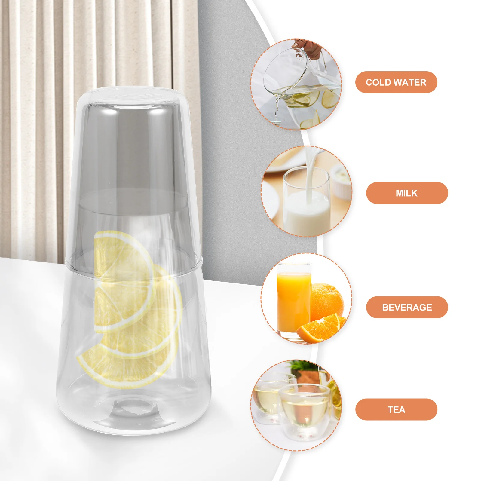 

Bedside Water Bottle Carafe for Nightstand Pitcher with Lid Dispenser Bedroom Glass Jugs