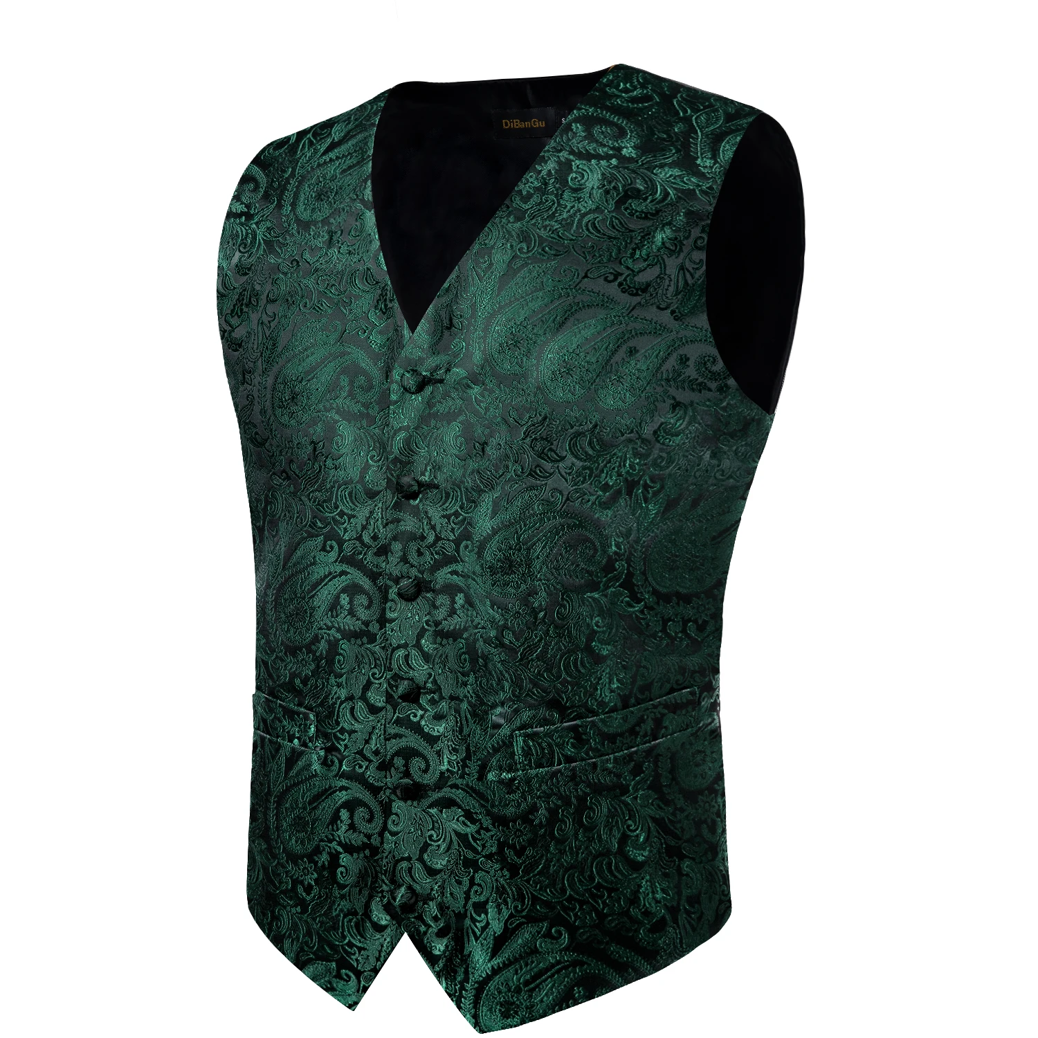 Fashion Green Paisley Vest for Man Business Wedding Party Classic Men\'s Sleeveless Waistcoat Pocket Square Sets Chaleco Hombre