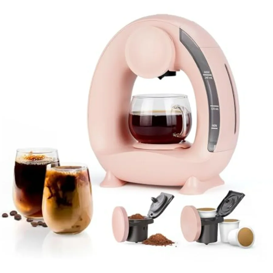 

Pod and Grounds Single-Serve Coffee Maker 2 in 1 One Cup Coffee Machine Compatible with K-Cup Pod Coffee Grounds/Tea Compact De