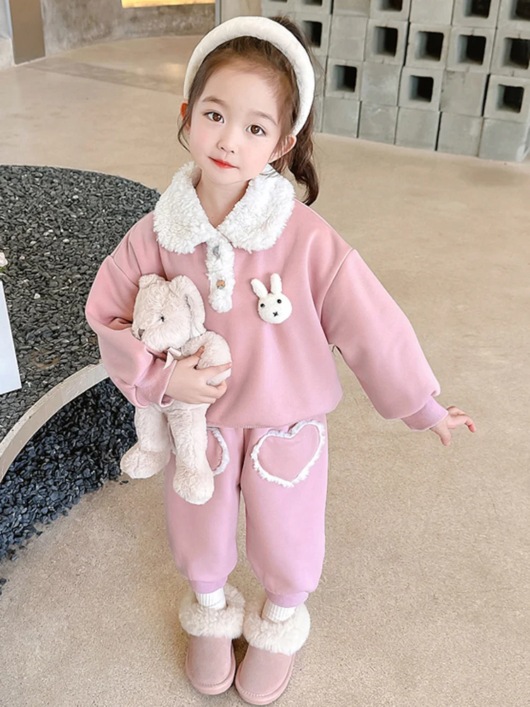 

Осенне-зимний наряд Thiened Fce для девочек, детский модный комплект из двух предметов, повседневный комплект Sle Love Exprion Scenarios