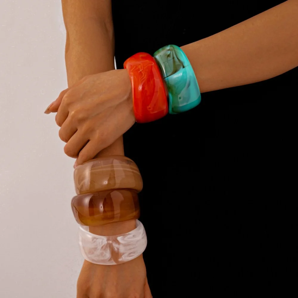 Irregular Hand Ring Irregular Acrylic Bangles Exaggerated Geometric Wide Chunky Bangles Smudge Big Size Geometric Bracelets