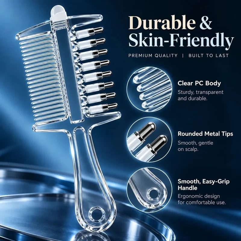 2-in-1 Scalp Applicator Comb with 7 Rolling Massage Tips, Hair Growth Serum Oil Applicator, Even Liquid Distribution Dual-Sided