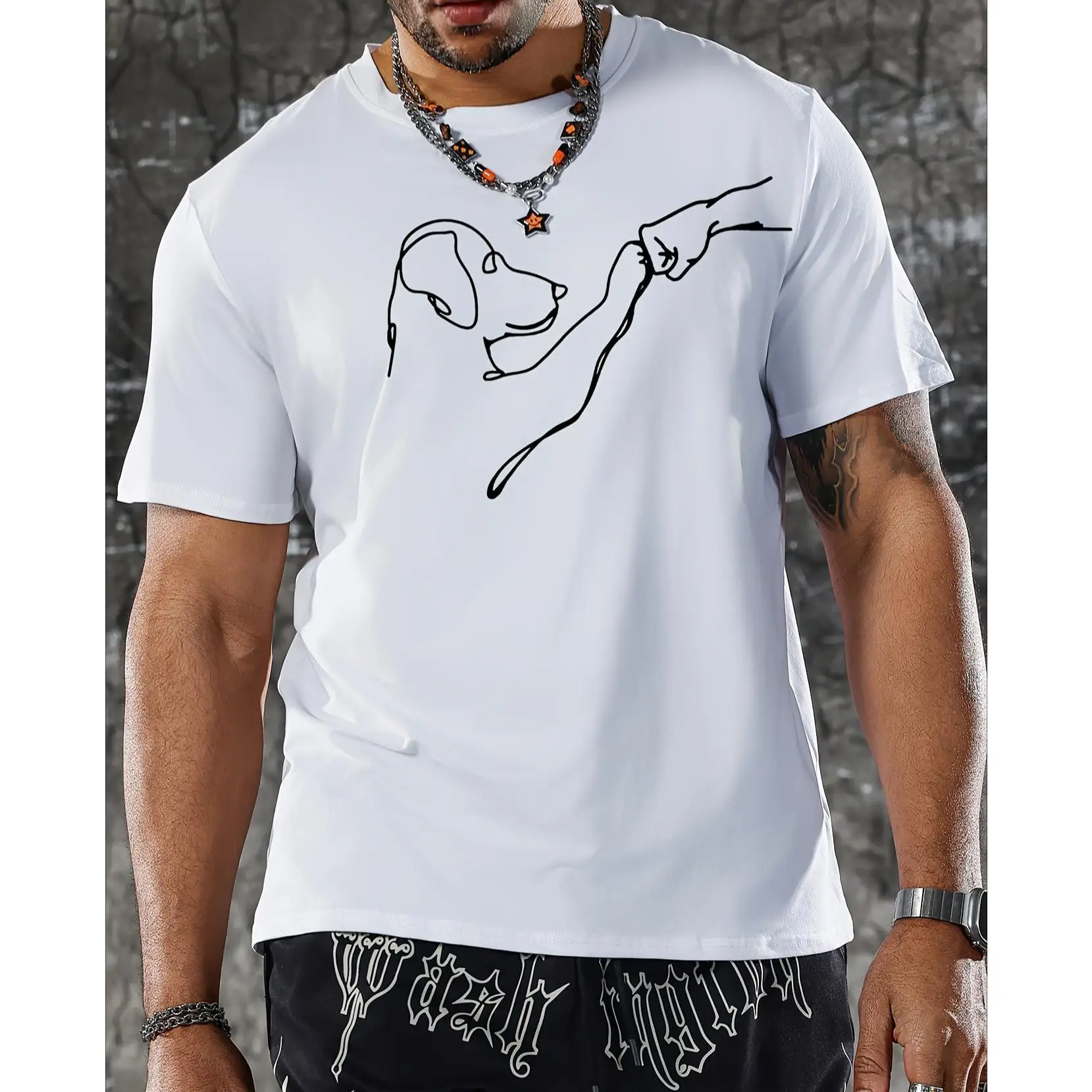 

Dog Paw Human Hand Trust T-Shirt Pet Lover Line Art Graphic Tee Unisex Summer Casual Short Sleeve Animal Friendship Print Top