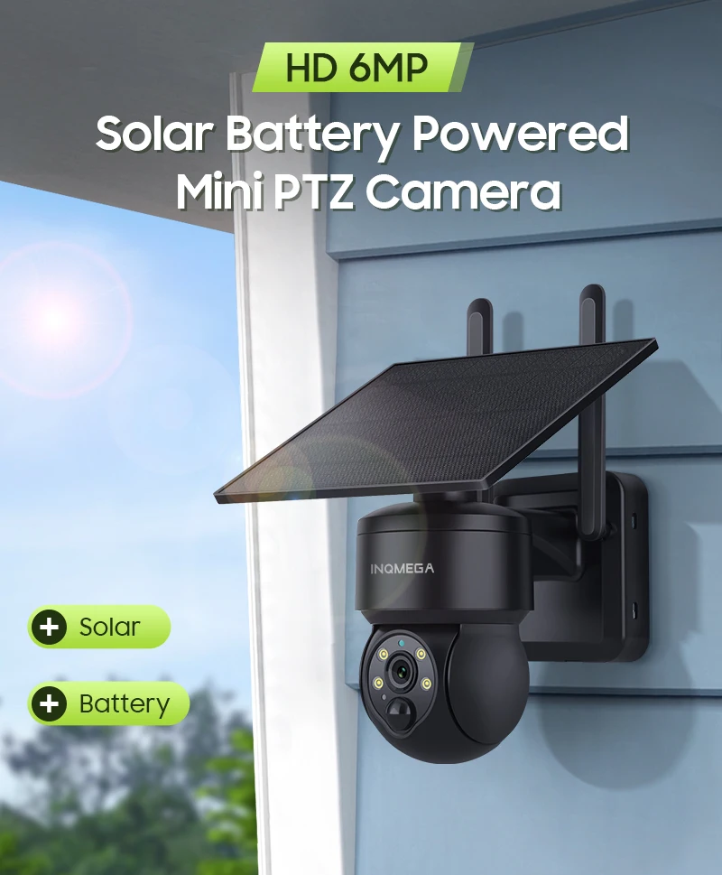 INQMEGA Tuya Smart Life 6MP Solar Camera WiFi PTZ Security CCTV Camera Wireless PIR Human Tracking Color Night Vision IP65