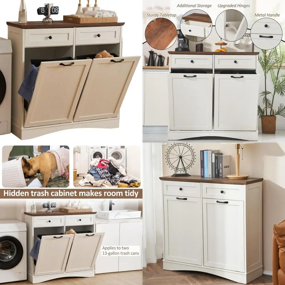 

Hiding Trash Cabinet with Double 13-Gallon Bins for Home Use