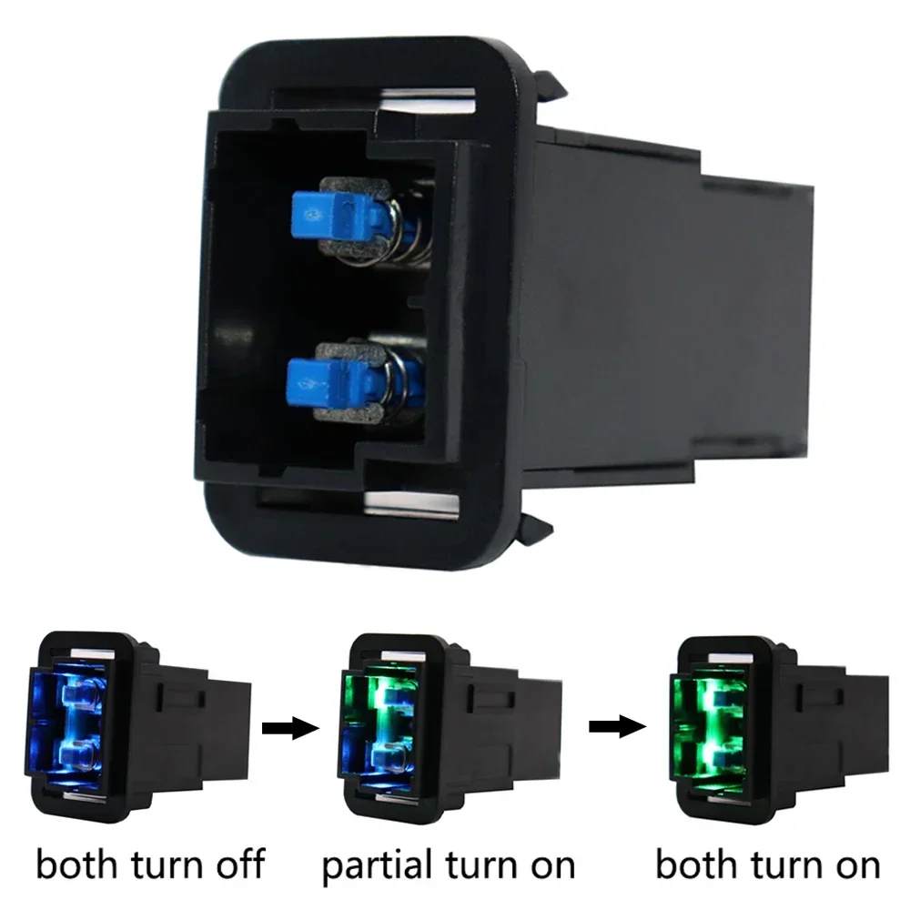 12V Dual Push Button Switch ON-Off with Blue/Green Backlit for Toyota 4Runner Hilux Prado Landcruiser RAV4 Includes Connector Wi