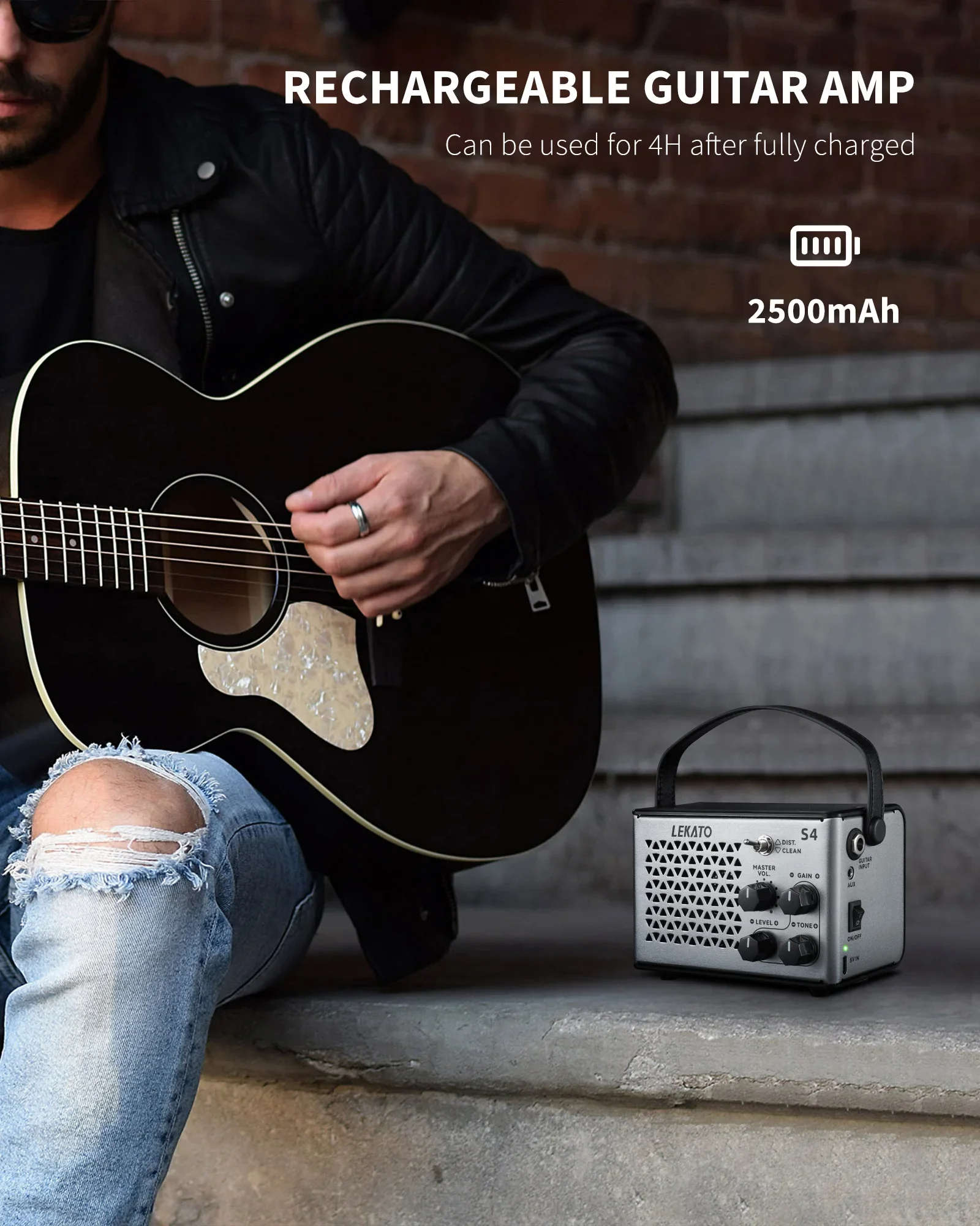 سماعة رأس جاهزة Mini Amp Lekato 10W مع بلوتوث Aux & Gain | بطارية قابلة للشحن لممارسة الشقة/الأريكة #6