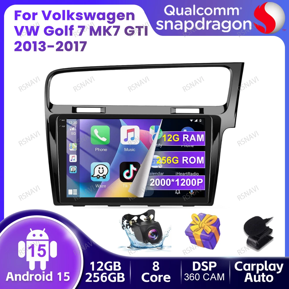 Car Radio Android 15 For Volkswagen VW Golf 7 MK7 GTI 2013-2017 RHD Stereo GPS Head Unit DVD DSP Viedo Player BT 5G WIFI 4G LTE