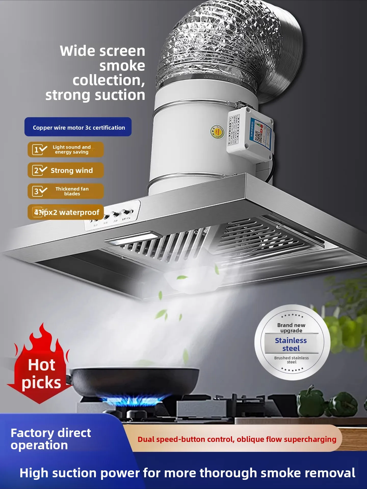 

Kitchen range hood, household high-suction exhaust fan powerful ventilation fan oblique flow smoke collection simple exhaust fan