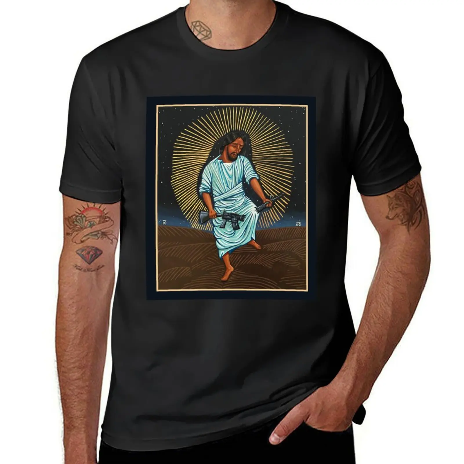 Christ Breaks the Rifle T-Shirt summer tops for a boy boys whites blacks mens vintage t shirts