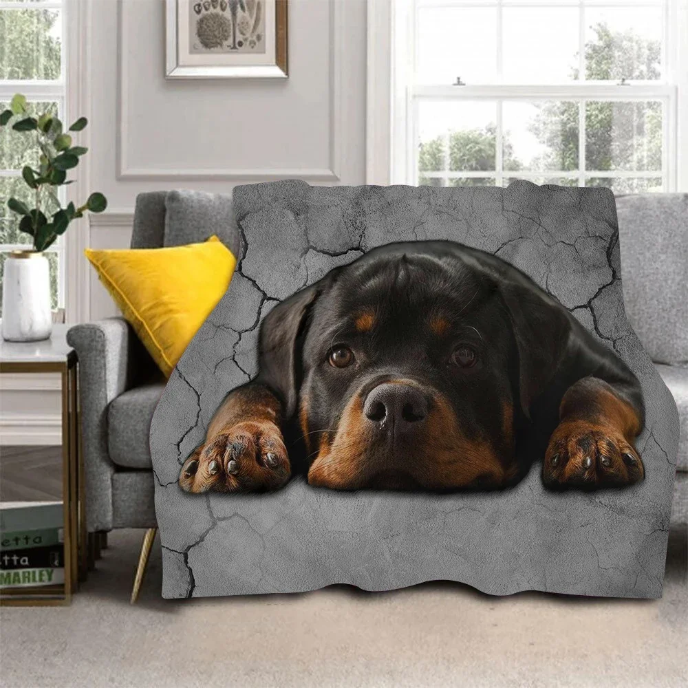 Grey Flannel Fleece Blankets and Throws for Sofa Winter Warm Bedding German Rottweiler Print Thin Quilts  Office Nap