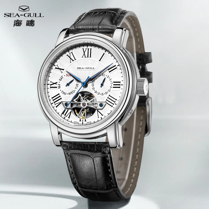 

Seagull Double Calendar Automatic Mechanical Watch 316L Stainless Steel Hollow Flywheel Men's Watch Business Wristwatch D819.624