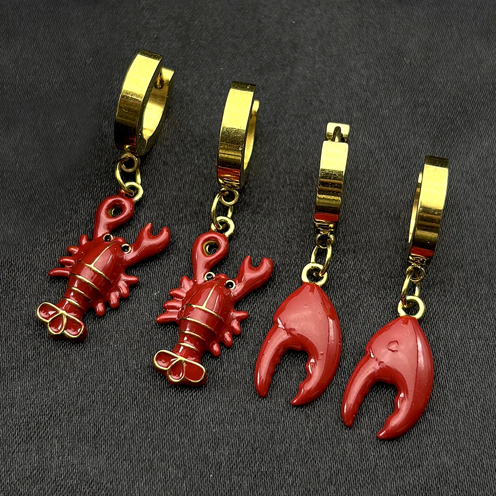 

Red Lobster Enamel Earrings Women Stainless Steel Gold Color Fashion Sea Party Trendy Female Dangle Earring Jewelry Accessory