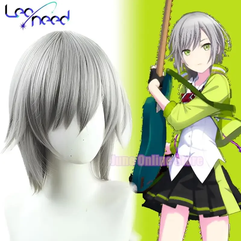 Hinomori Wig Cosplay wanita, kostum rambut palsu abu-abu poni pendek proyek Peluca Anime panggung warna-warni Leo/need XC