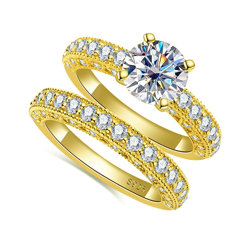 

925 Sterling Silver 1 Carat All Moissanite Gold Color Ring Set For Women Engagement Ring