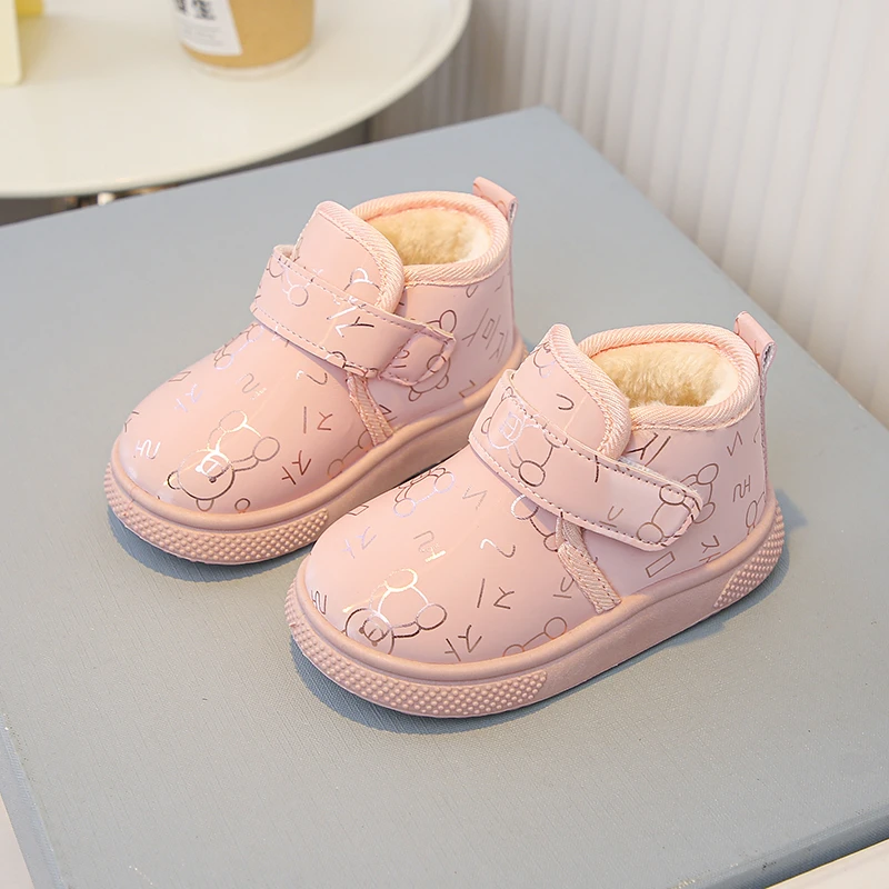 الأطفال أحذية الثلوج 1-12 سنة الوردي مبطن سميكة الفتيان الفتيات أحذية قطنية الشتاء لينة عدم الانزلاق الاطفال طفل أحذية مشي #2
