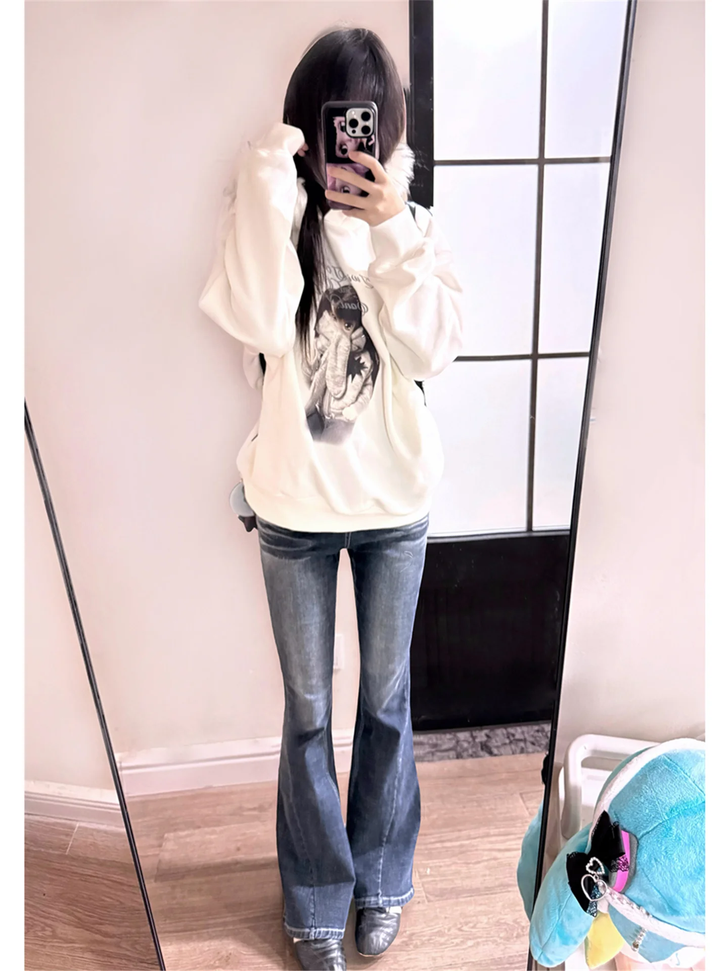 

Extended Length plus Size Low Waist Bell Bottom Jeans Women's Casual Design Slimming Long Leggings Spring Fashion Cotton