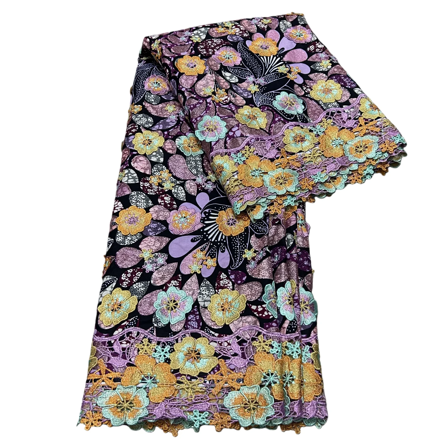 

3D Super Ankara Nigerian Wax Lace Fabric African High Quality Embroidery Flower French Guipure For Woman Wedding Sewing