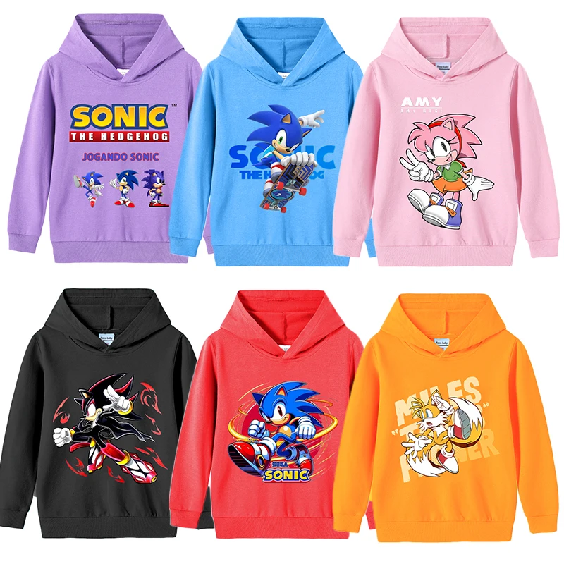 

Sonic Children Hoodie Girl Boy Cartoon Hooded Sweatshirt Cute Pullover Casual Tops Fashion Sweatshirt Spring Autumn Clothing New