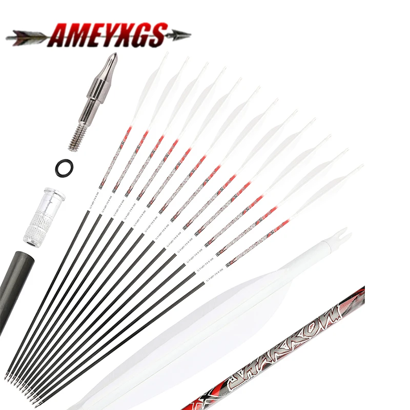 

32" Archery Pure Carbon Arrows 5" Turkey Feather SP300-800 ID6.2mm Recurve Compound Bow Target Hunting Shooting Accessories