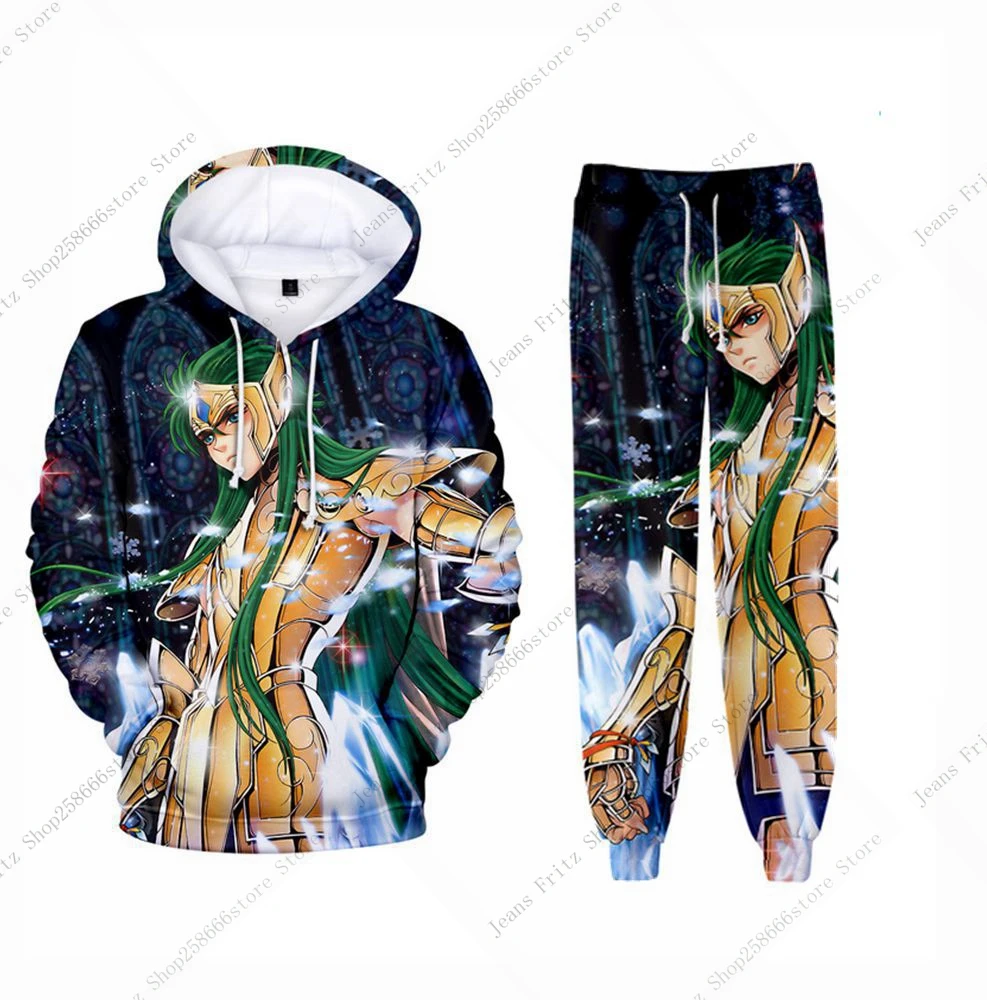 Popular Anime Saint Seiya 3D Print Hoodies Suit Man Woman Tracksuit Pants 2pcs Sets New Kids Pullover Cosplay Hoodie