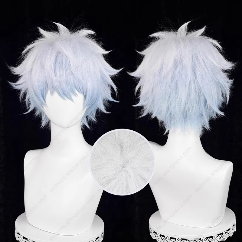 Sakata Gintoki Cosplay Wig 30cm Short White Silver Blue Gradient Wigs Heat Resistant Synthetic Hair