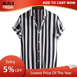 Striped Casual Men's Shirts for Daily Outings and Weekends Autumn/Autumn Cuffed Short Sleeve Shirts Button Design