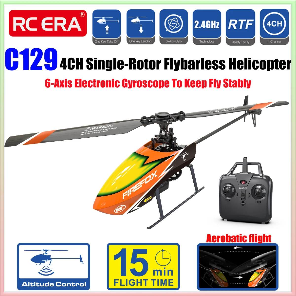 

RC ERA C129 RC Helicopter RTF Automatic Stable One Click 3D Flip 2.4G 4 Channel Single Propeller Without Aileron 6-Axis Gyro