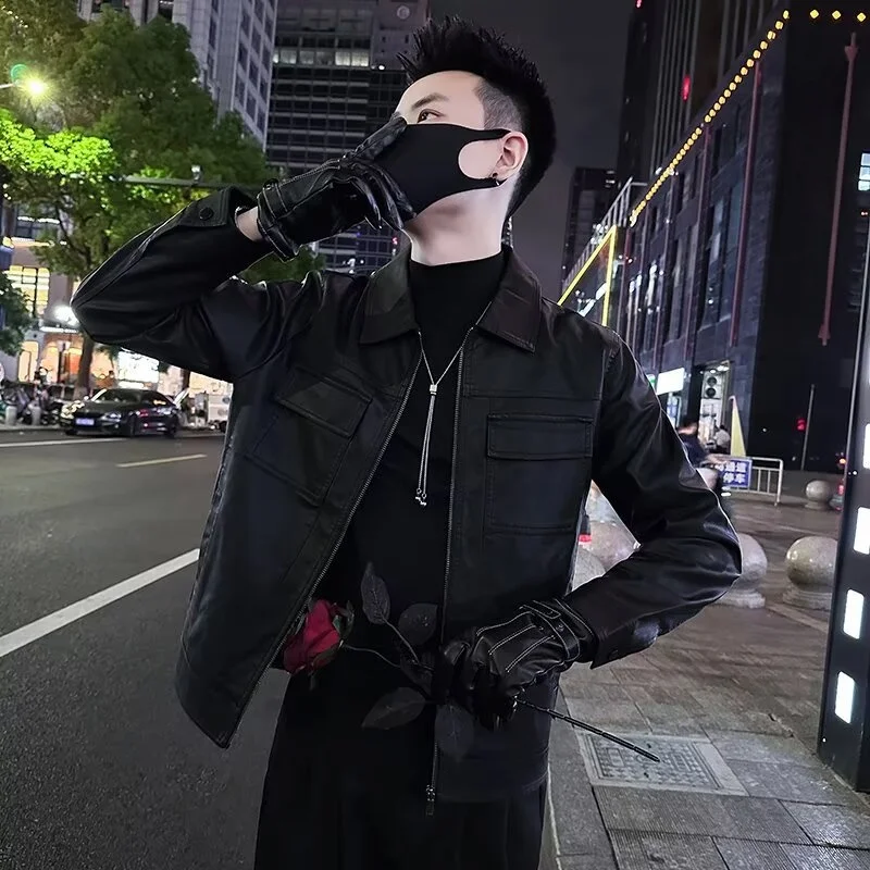 

Мужская кожаная куртка в повседневном ретро-стиле, весенне-осенняя новинка, рабочая одежда, свободный крой, универсальный дизайн, простой стиль, классический воротник