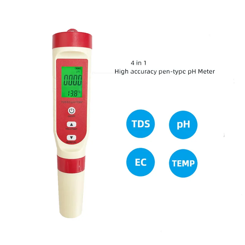 4 In 1 PH TDS EC Temperature Meter Tester PH Pocket Water Quality Testing for Drinking Water Hydroponic Aquariums