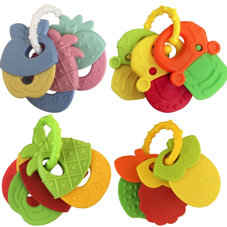 

Baby Fruit Style Soft Rubber Rattle Teether Toy Newborn Chews Food Grade Silicone Teethers Infant Training Bed Toy Chew Toys Kid