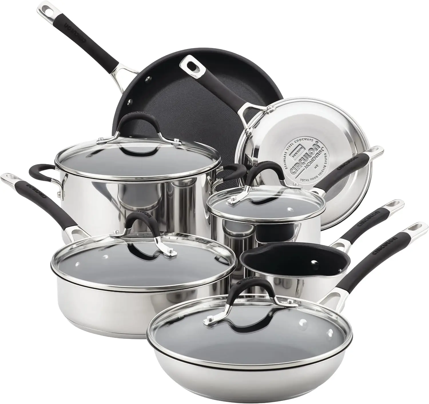 

Набор посуды Momentum из нержавеющей стали с антипригарным покрытием со стеклянными крышками, набор кастрюль и сковороды из 11 предметов, нержавеющая сталь