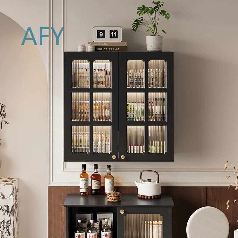 American Retro Wall Cabinet for Restaurant Bar Home Dining Room Solid Wood Suspended Sideboard Wall Locker for Living Room