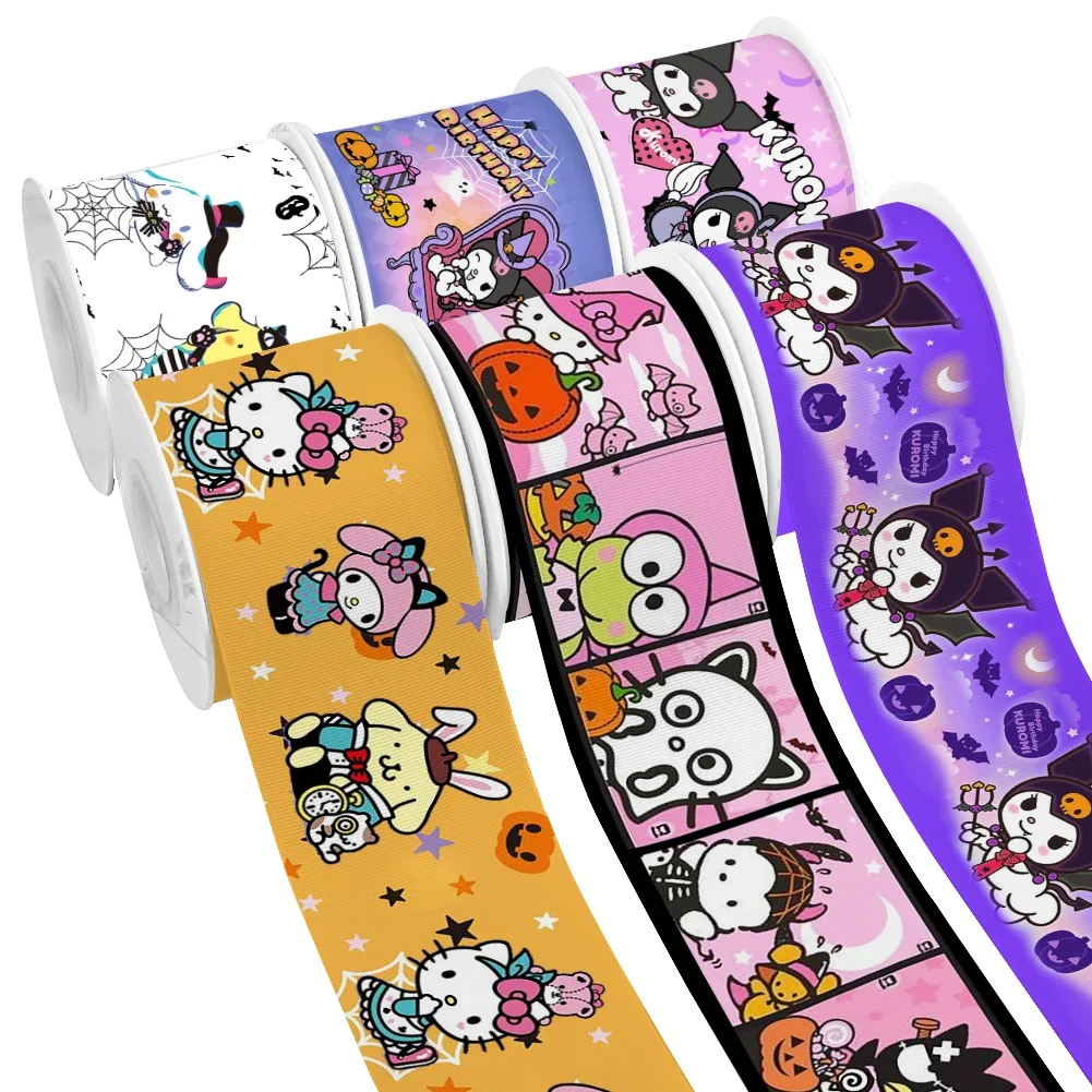 Halloween Sanrio Hello Kitty My Melody stampato Grosgrain/nastro di raso per la testa della ragazza indossare fiocchi per capelli 10 Yards