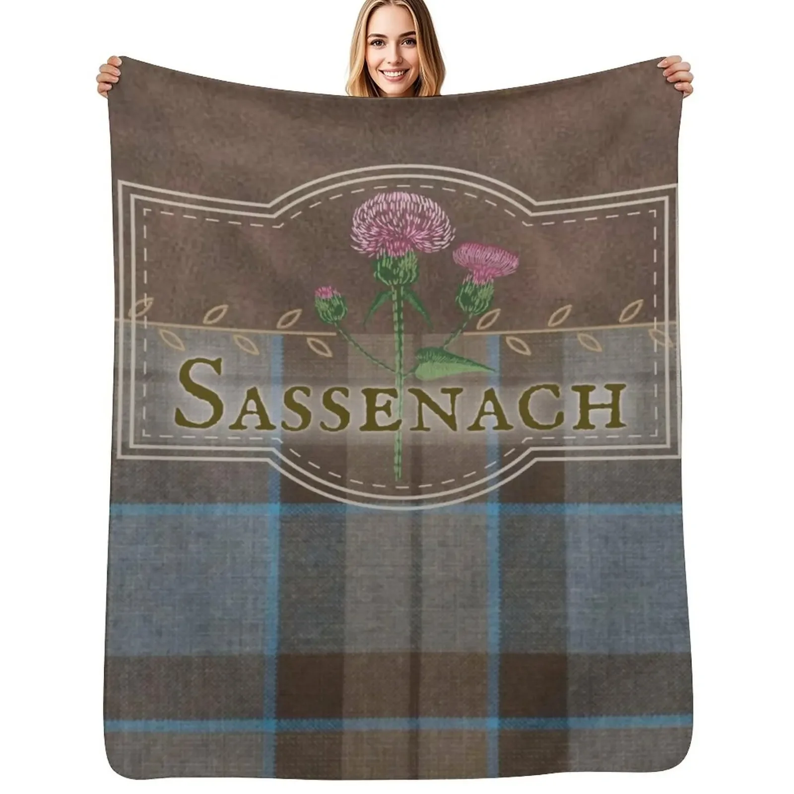 

Outlander - Sassenach Leather and Tartan with Thistles and Leaves Throw Blanket anime cosplay anime Flannel Blanket