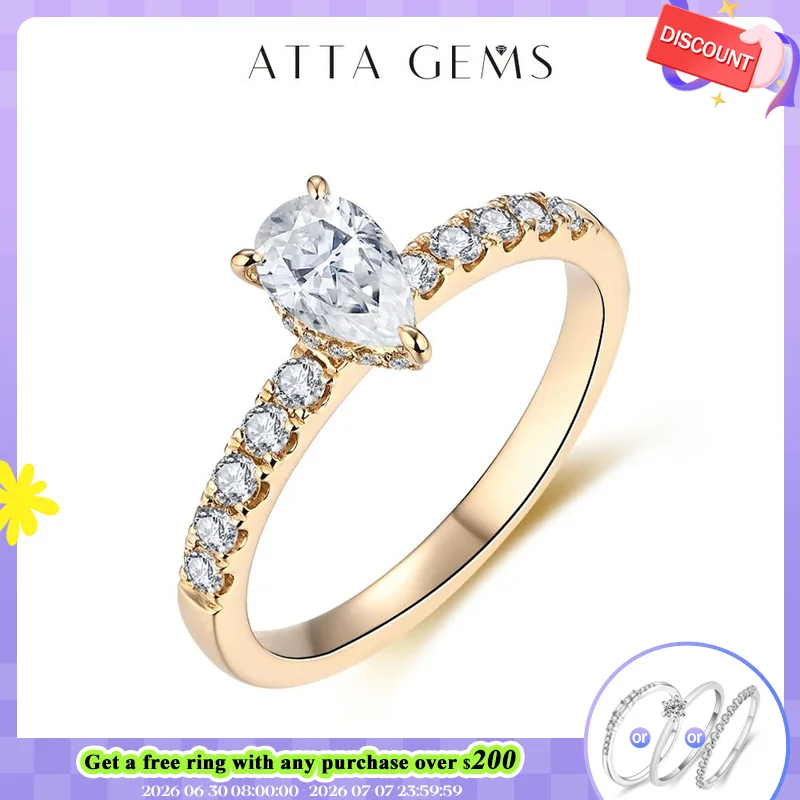 Attagems-anillo de compromiso de moissanita para mujer, sortija de compromiso con forma de pera de oro amarillo de 10k, anillos de boda, tendencia, regalo de joyería, 5x7mm, nuevo