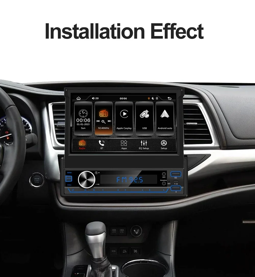 1Din 7-inch Universal MP5 Player Car Radio Electric Retractable Touch Screen Apple Carplay Mirror Link Multimedia System No DVD