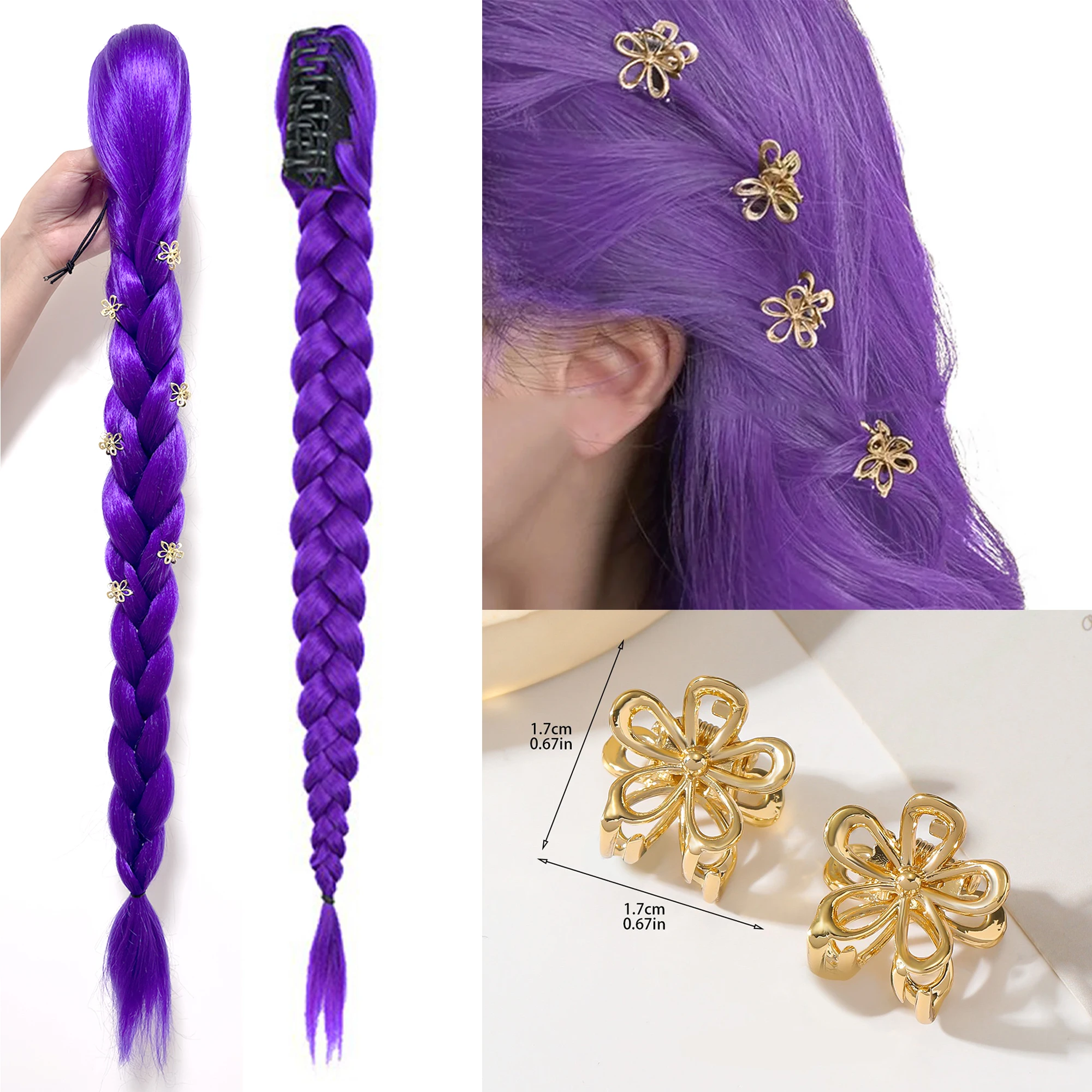 Rumi Purple Braids Cosplay Hair Extensions 26Inch Synthetic Braiding Hair Easy Clip in Ponytail for Cosplay Halloween Costume