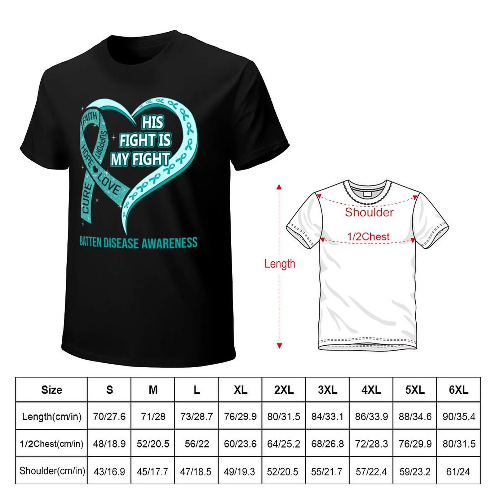 His Fight Is My Fight Batten Disease Awareness Ribbon Heart T-Shirt anime t shirts for man T-Shirt