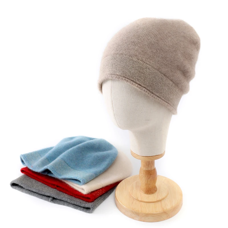 Women's 100% Cashmere Beanie Hat with Gold Thread Knitted Warm Ear Protection Fashion Versatile Autumn Winter Style