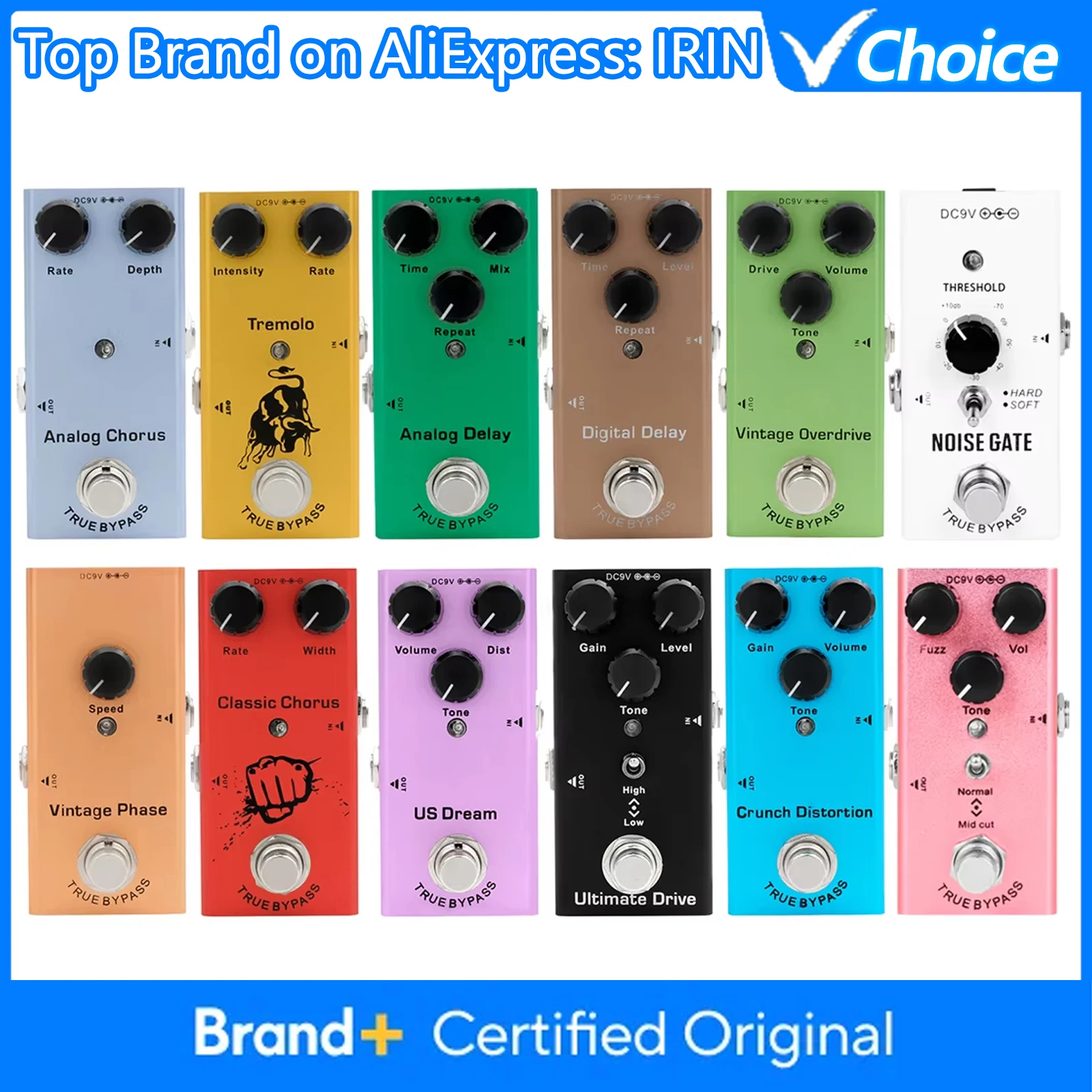 Electric Guitar Pedal Effect Vintage Overdrive/Distortion Crunch/Distortion/US Dream/Classic Chorus/Vintage Phase/Digital Delay